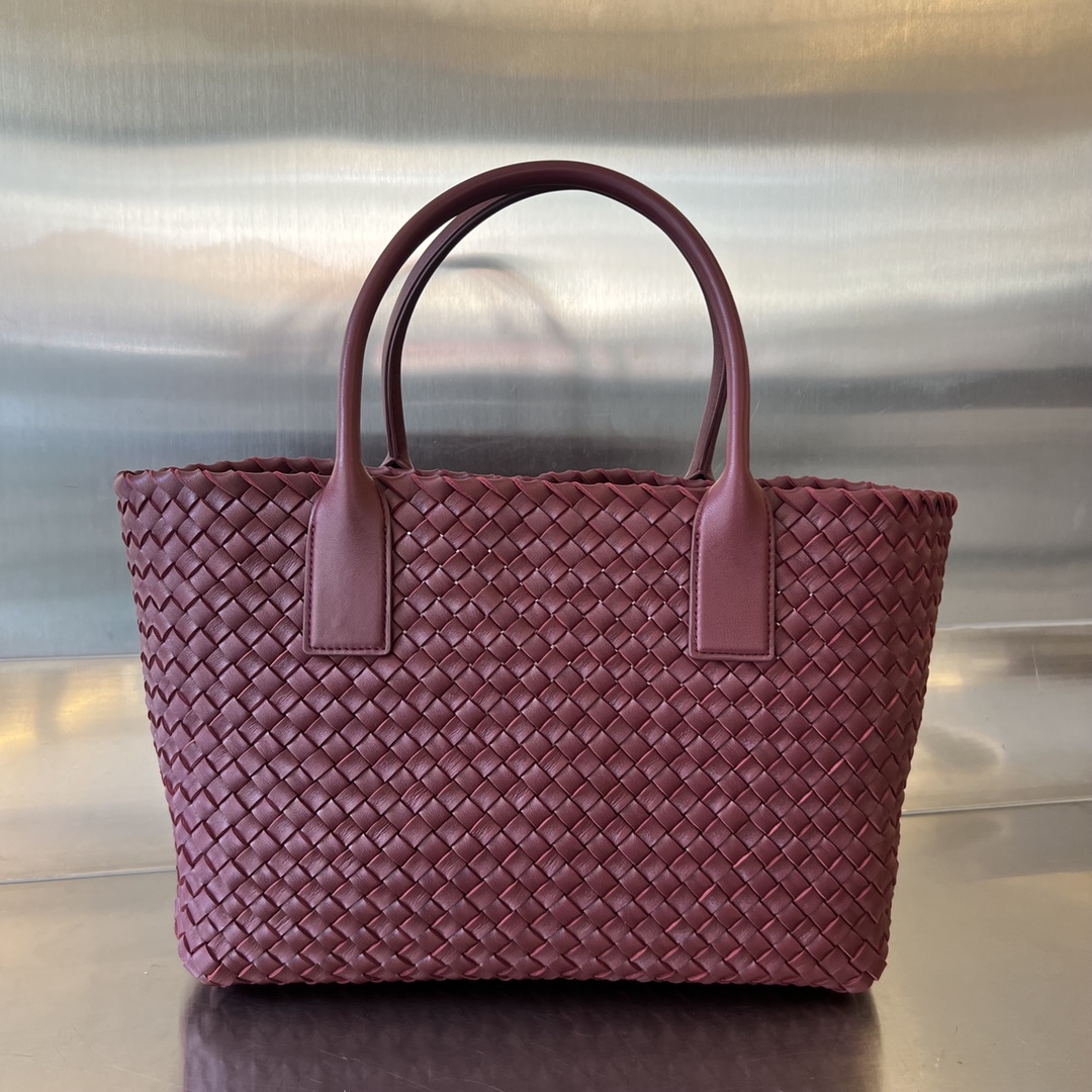 Small Cabat Intreccio Leather Tote Bordeaux